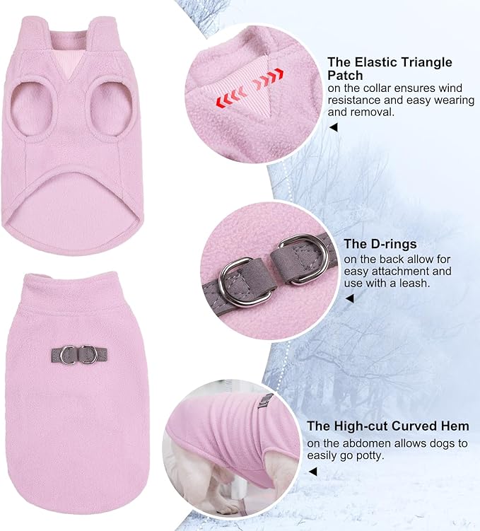 BEAUTYZOO Small Dog Sweater Fleece Vest Winter Jacket, D-Ring Leash Attachment for XS S Puppy Medium Sized Breeds Dogs, Cold Weather Dog Clothes Windproof Keep Warm, Pink XL