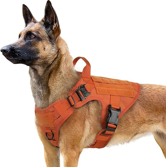 rabbitgoo Tactical Dog Harness for Large, Heavy Duty Pet Harness with Handle, No-Pull Service Vest Large Breed, Adjustable Military Dog Vest for Training Hunting Walking, Orange, L