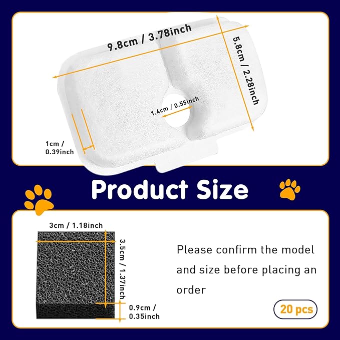 20PCS Cat Water Fountain Filter Replacement for Petlibro - Pre-Filter Sponges Compatible with PLWF105, PLWF115, PLWF005 - Keep Your Pet Libro Fountain Clean and Fresh with PET STANDARD Filters