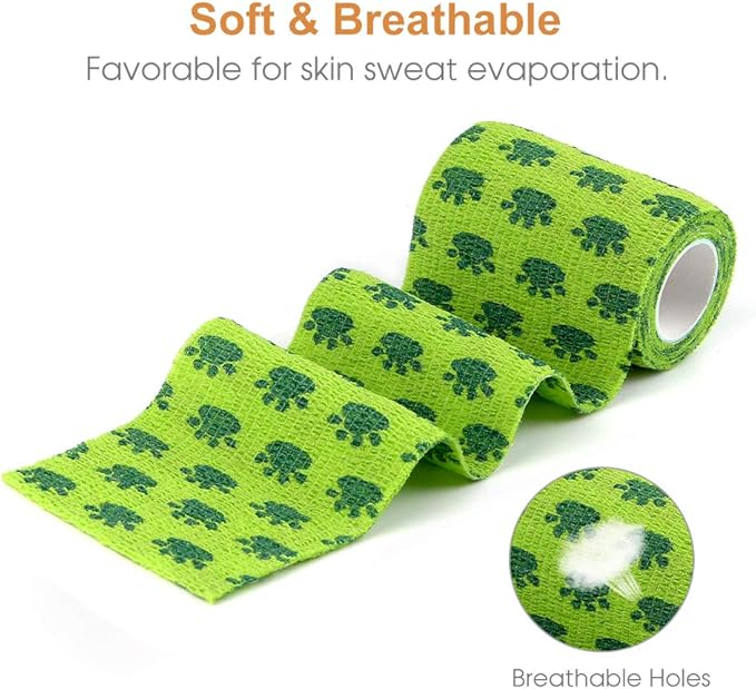 AUPCON Vet Wrap Cohesive Bandages Bulk Self Adhesive Bandage Wrap Self Adherent Wrap Non-Woven for Dogs Pet Animals & Ankle Sprains & Swelling 2 Inch x 5 Yards (3 Inch Print Claw)