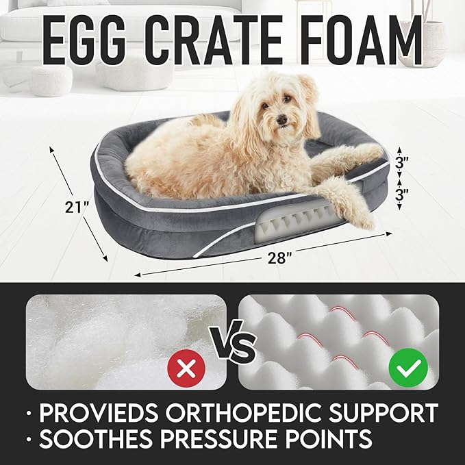 OhGeni Orthopedic Dog Couch Pet Sofa Medium Sized Cat Beds with Comfort Foam Support, Soft Comfortable Fabric, Machine Washable Waterproof Removable Cover, 28-Inch (Gray)