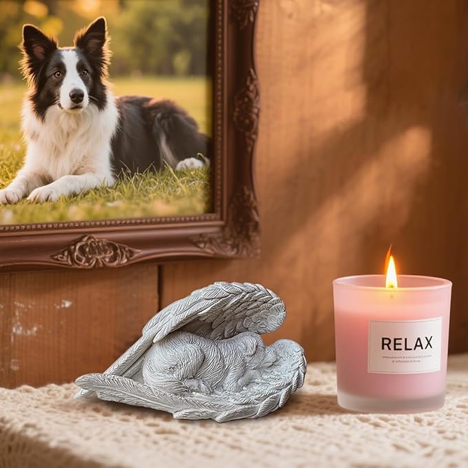 Dog Memorial Gifts for Loss of Dog,Resin Pet Memorial Statues,Forever My Guardian Angel Memorial Gifts（Grey）