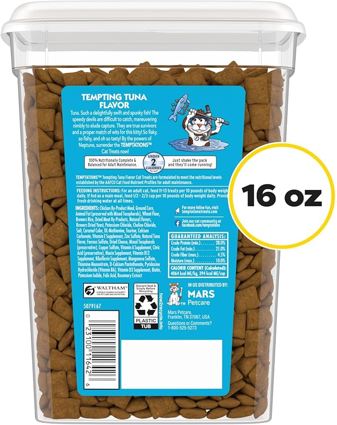 Temptations Classic Crunchy and Soft Cat Treats Tempting Tuna Flavor, 16 oz. Tub