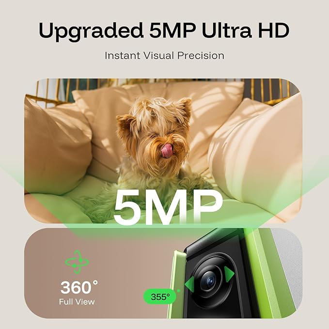 5MP Ultra HD Pet Camera - Dog Camera with Treat Dispenser, Remote Treat Tossing via Phone App, 360° Auto Tracking & Motion Alerts, 5G&2.4G WiFi for Cats Indoor