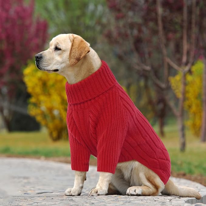XL Dog Sweater for Extra Large Dogs, Warm Winter Fall Turtleneck Knitwear, Christmas Outfit for Girls Boys, Pet Sweatshirt Clothes (Red XL)