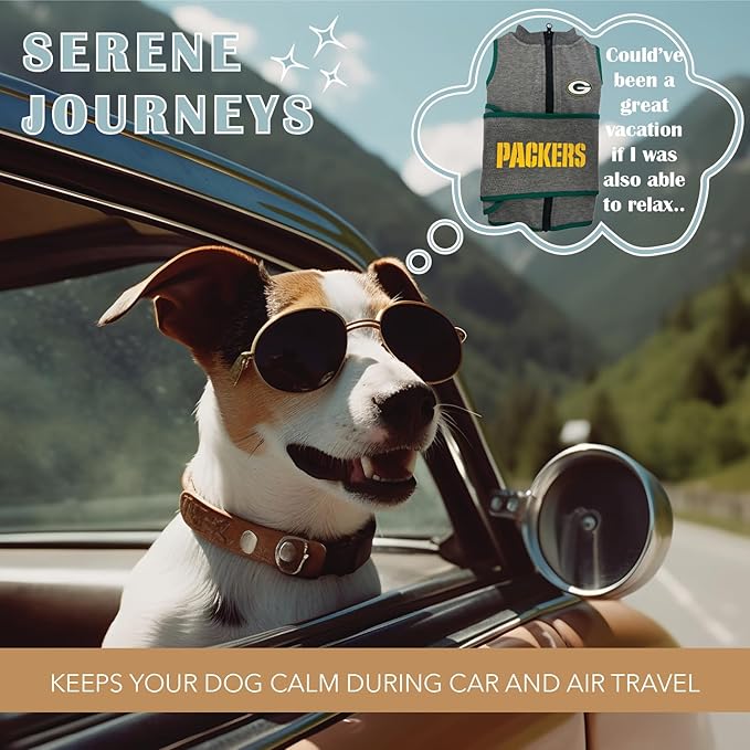 NFL GREEN BAY PACKERS Dog Anxiety Shirt Calming Soothing Solution Vest, for Dogs & Cats with Anxiety, Fears, Fireworks, Loud Noises, Dark, Lonely Keeps Dogs Calm Feeling Safe, Relaxing Jacket, X-Small