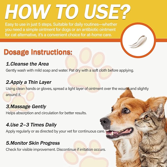Wound Care Ointment for Dogs & Cats - Antibiotic Wound Ointment for Dogs, Cat Wound Ointment, Hot Spot & Itchy Skin Relief, Vet-Recommended Healing Ointment, 1oz