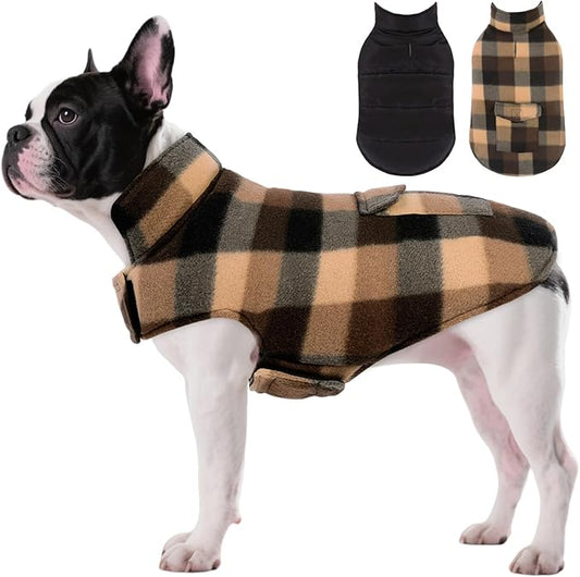 ASENKU Dog Winter Jacket Plaid Reversible Vest, Waterproof Dog Coat for Cold Weather, Perfect for Small to Large Dogs (Coffee, XS)
