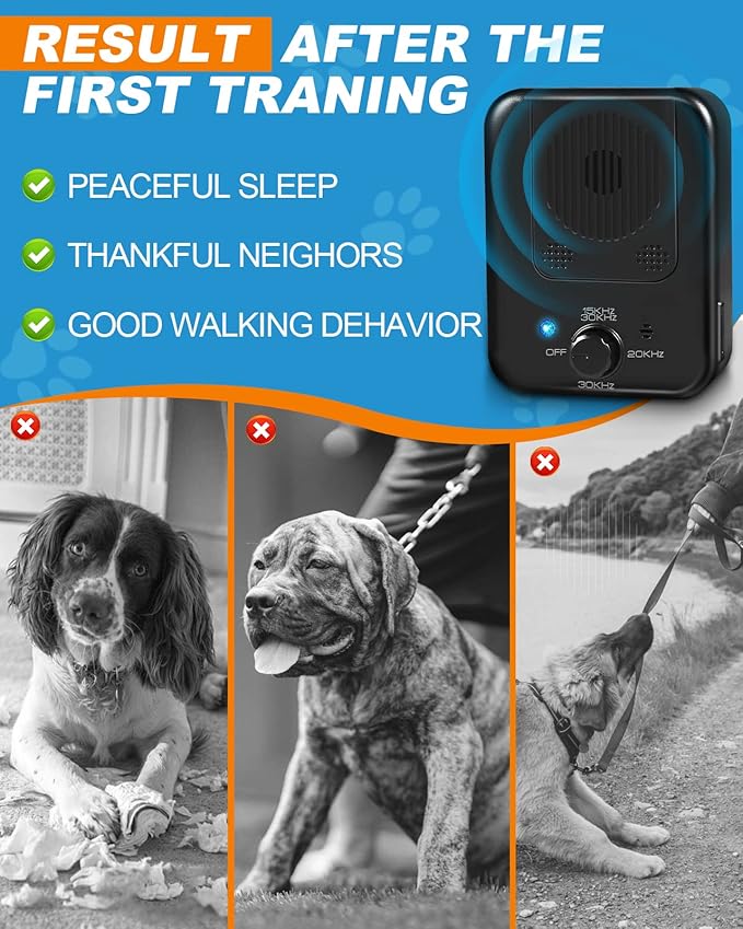 Anti Barking Device for Dogs, Ultrasonic Dog Barking Control Devices Up to 50 Ft Range with 3 Modes, Rechargeable Waterproof Bark Deterrent Box, Dog Barking Silencer for All Dogs Indoor Outdoor