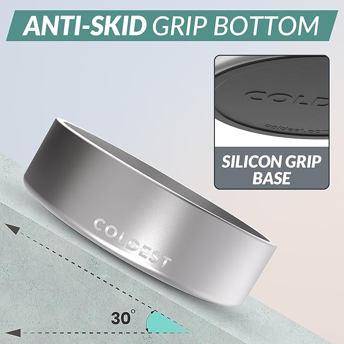 Coldest Dog Bowl - Anti Rust Metal, Non Slip, 3 Layers Insulated Stainless Steel Dog Bowls - Spill Proof & Heavy Duty - Water Bowl for Dogs, Cats, Dish Washer Safe (42 oz, Polished Stainless Steel)