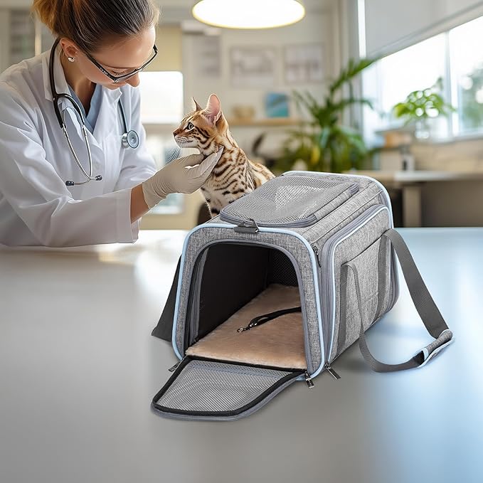 Petsfit Expandable Small Cat Carriers Dog Carrier, Airline Approved Soft-Sided Portable Washable Pet Travel Carrier with Two Extension Up to 9LB