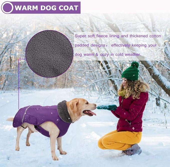 QBLEEV Warm Dog Coat - Reflective, Waterproof Winter Coat Turtleneck for Cold Weather, Thick Fleece Dog Snowsuit Christmas Vest for Small to XL Dogs