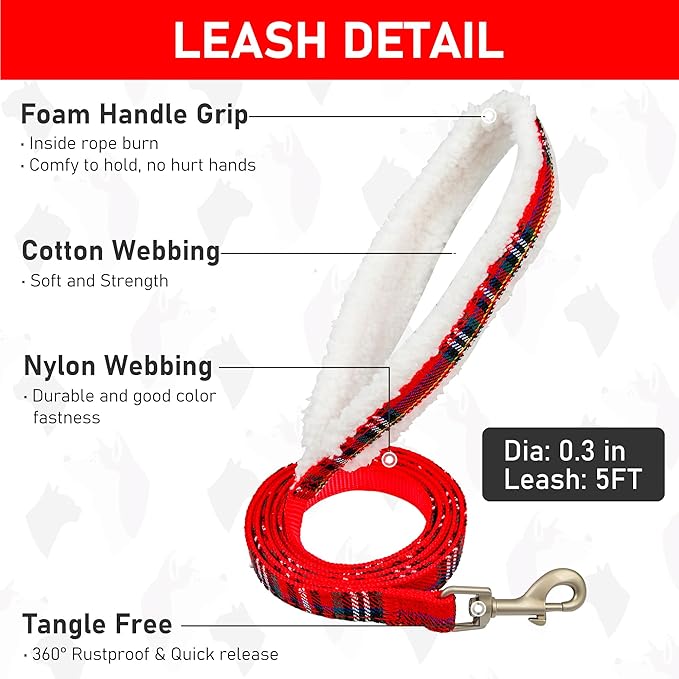 GAMUDA Small Dog Harness Collar and Leash Set, Step in No Chock No Pull Soft Mesh Adjustable Dog Vest Harnesses Plaid Reflective for Dogs Puppy Cats Kitten Rabbit (Warm Red, XL)