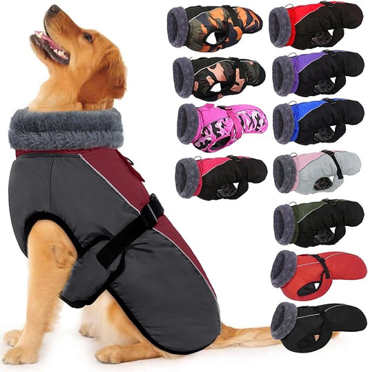 IECOii Dog Coats for Large Dogs Winter Waterproof, XXXL Dog Jacket with Adjustable Buckle,Thick Turtleneck Snow Jacket for Cold Weather, Pet Warm Fleece Vest for Doberman, Great Dane, Burgundy, 3XL