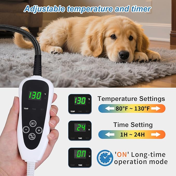 Puppy Heating Pad 28x18 in with Smart Thermostat Switch and Power Line Protection Tube,Obtained MET and UL Dual Certification,Waterproof Pet Heating Pad for Dogs - Gray