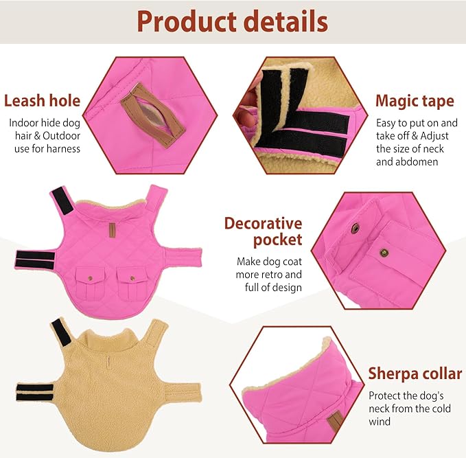 Warm Extra-Large Dog Coat, Pink XL Windproof Cold Weather Snow Jacket for Golden Retriever, Labrador Retriever, Husky