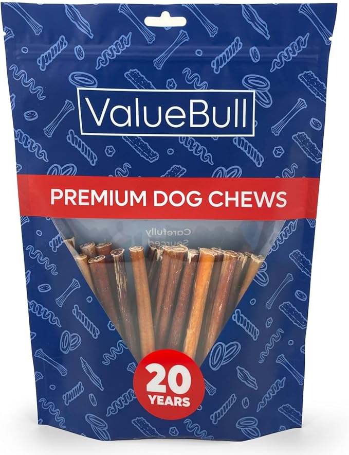 ValueBull Bully Sticks for Small Dogs, Thin 6 Inch, 25 Count - All Natural, Grass Fed, Single Ingredient, Long Lasting Dog Treats