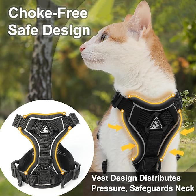 Cat Harness and Leash, Reflective Cat Harness Escape Proof for Walking, Adjustable Kitten Harness and Leash Set, 4 Buckles Easy Control Breathable Cat Vest Harness for All Types of Cats