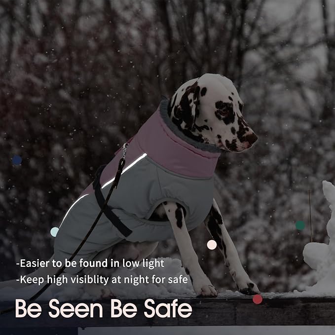 IECOii Dog Coat for Large Dogs, Reflective & Adjustable Turtleneck Jacket with Buckle, Thermal Fleece Lined Dog Snowsuit for Cold Weather - Soft Dogs Winter Coat Windproof Warm Vest, Pink, L
