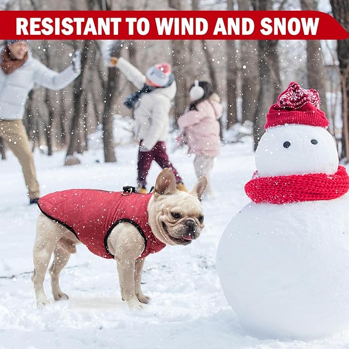 SCENEREAL Winter Dog Vest Coat with Harness Built In, Warm Puppy Jacket for Small Medium Dogs, Cold Weather Coat with Zipper, Fleece Puffer Vest Windproof Snow Clothes