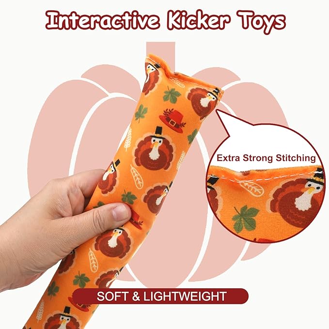 KOOLTAIL Cat Catnip Toys for Thanksgiving, 3 Pack Durable Soft Kicker Toy Filled with Natural Catnip, Interactive Bite Resistant Chew Teeth Cleaning Gift for Indoor Cats Kitten