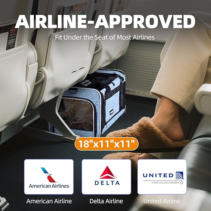 Cat Carrier Soft-Sided 18x11x11 Inch Travel Bag for Medium Cats Over 15lbs, Small Dog Carrier Crate Top Entry Breathable Mesh Puppy 12 Pounds, Pet Rabbit Carrying Cage Kennel Collapsible Blue