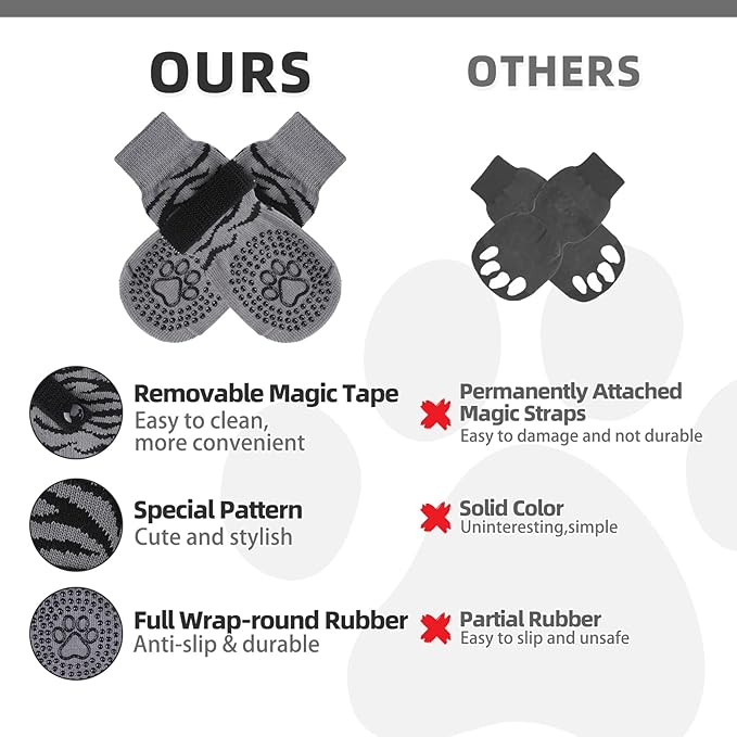 KOOLTAIL Dog Socks for Hot/Cold Pavement to Prevent Licking Paws,Dog Boots&Paw Protector for Hardwood Floors Anti Slip,Traction Control No Twist Grip Booties for Small Medium Large Senior Dogs SM