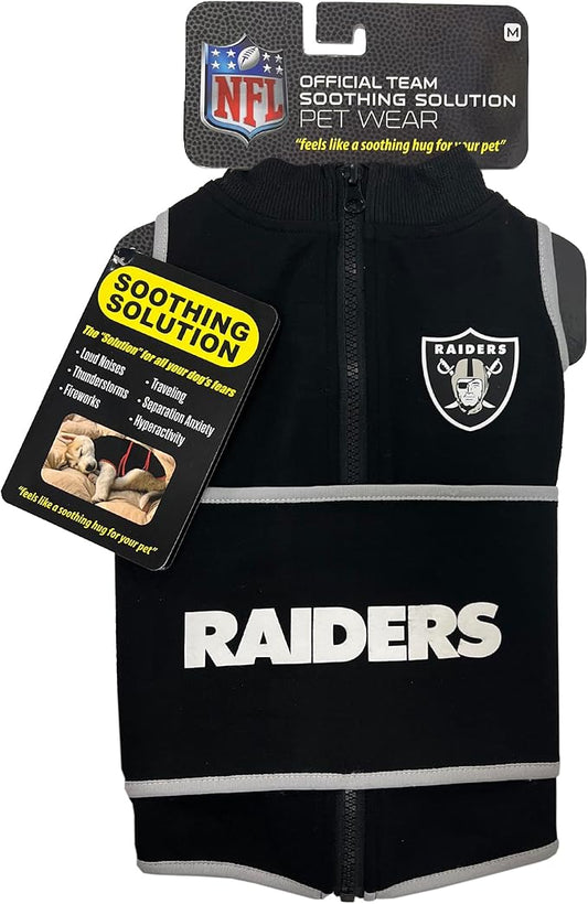 NFL LAS Vegas Raiders Dog Anxiety Shirt Calming Soothing Solution Vest, for Dogs & Cats with Anxiety, Fears, Fireworks, Loud Noises, Dark, Lonely Keeps Dogs Calm Feeling Safe, Relaxing Jacket, Small