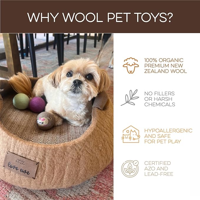 Wool Felt Balls 3 Pack Love Ewe Pet Supplies - 2 in Felted Wool Cat Toys 100% New Zealand Wools Felt Cat Toys Handmade Wools Felts Balls - Cats Felts Ball, Colorful Ball - Flower and Bee