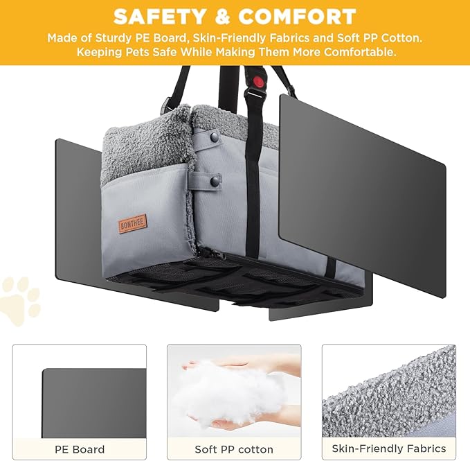 Console Dog Car Seat for Small Dogs,Small Dog Booster Seat for Car Washable Foldable Puppy Car Seat with Safe Protection Hooks Adjustable Straps and Storage Pocket Pet Up to 15lbs