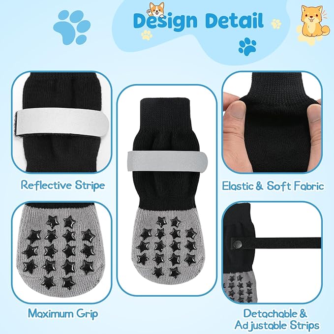 HeavenEye Dog Socks for Hardwood Floors, Anti Slip Dog Paw Protectors Shoes, Maximum Grip Prevent Licking Paws Slipping Hot Cold Pavement Boots for Small Medium Large Senior Dogs(Black Star, XS)