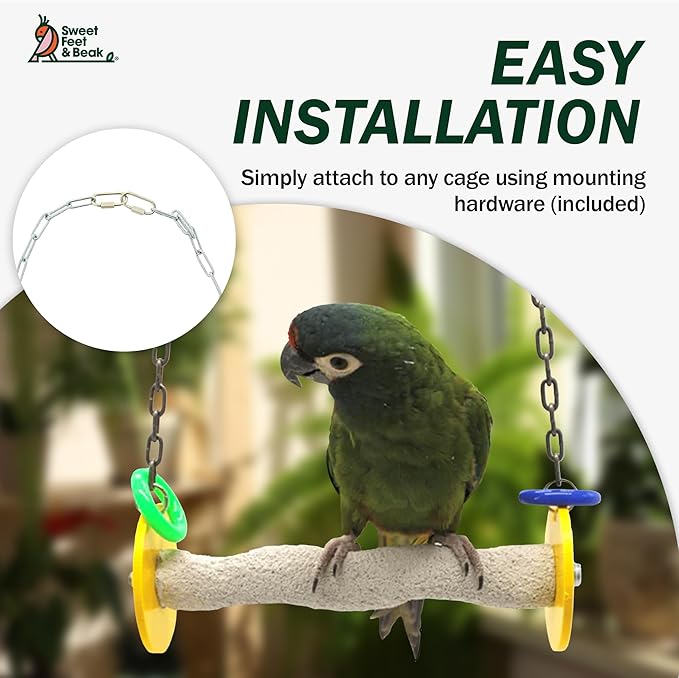Roll Bird Swing - Perch Bird Toys Trims Nails and Beaks, Safe and Non-Toxic Bird Cage Accessories for Small and Large Birds, Swinging Toys Birds Will Love, XL 11 Inches