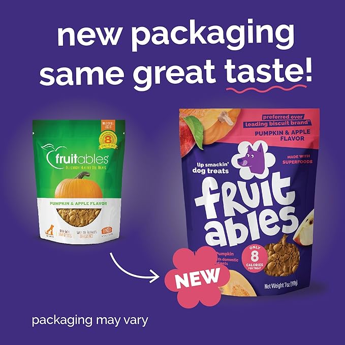 Fruitables Baked Dog Treats, Healthy Pumpkin Treat for Dogs, Low Calorie & Delicious, No Wheat, Corn or Soy, Made in the USA, Pumpkin and Apple Flavor, 7oz