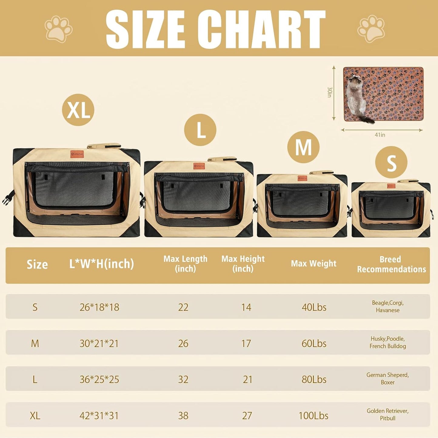 Collapsible & Foldable Travel Dog Crate - Soft, Portable for Medium Dogs, 30 x 21 x 21 Inch