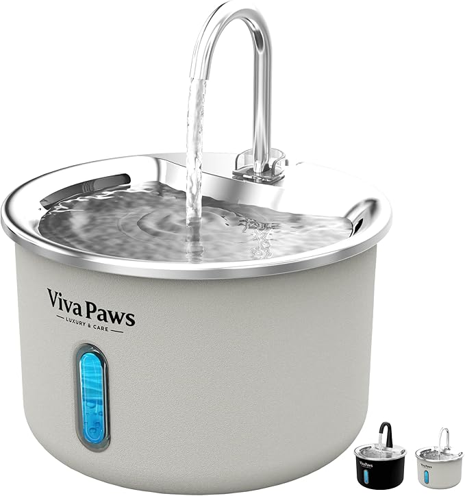 Viva Paws Cat Water Fountain Stainless Steel – Ultra-Quiet Automatic Drinking Fountain for Cats, 2.2L Indoor Pet Fountain with 4-Stage Filtration for Fresh & Clean Water