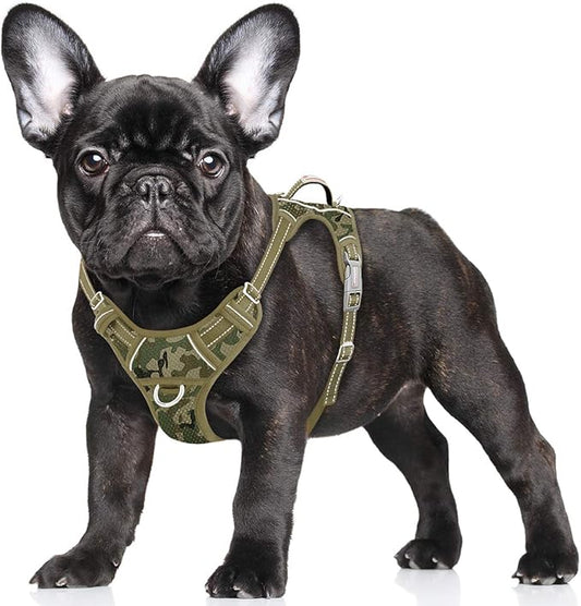 BARKBAY No Pull Dog Harness Large Reflective Dog Harness with Front Clip and Easy Control Handle for Walking Training Running with ID tag Pocket(Camo,S)