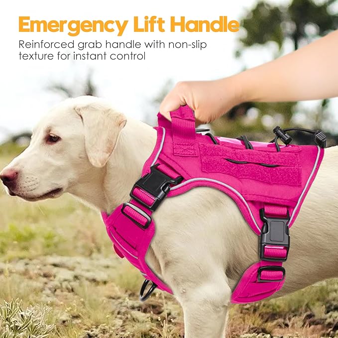 Heavy-Duty Tactical Dog Harness for Large Dogs, No Pull Adjustable Reflective Pet Vest with Molle System, K9 Military-Grade Control for Service Training, Outdoor & 10+ Breeds, Hot Pink, Small