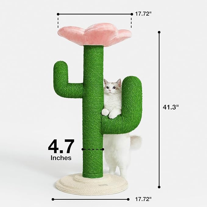 VETRESKA 41.3" Cat Scratching Post with Bed, Tall Cat Scratch Post for Indoor Cats, 2-in-1 Cat Tree Tower, Extra Large Sisal Cat Scratcher Durable Cat Scratch Tree Tower with Soft Cozy Fluffy Perch