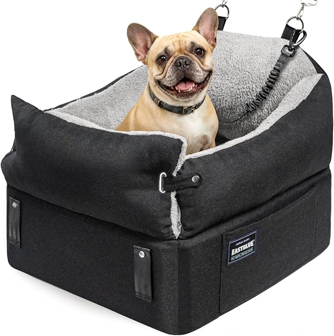 EASTBLUE Dog Car Seat for Small Medium Dogs Up to 35 lbs, Memory Foam Dog Booster Car Seat with Seatbelt, Detachable Washable Pet Carseat for Puppy & Cat, Dogs Travel Bed for Cars (Black/Grey)