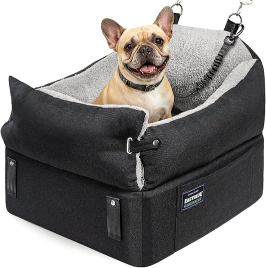 EASTBLUE Dog Car Seat for Small Medium Dogs Up to 35 lbs, Memory Foam Dog Booster Car Seat with Seatbelt, Detachable Washable Pet Carseat for Puppy & Cat, Dogs Travel Bed for Cars (Black/Grey)