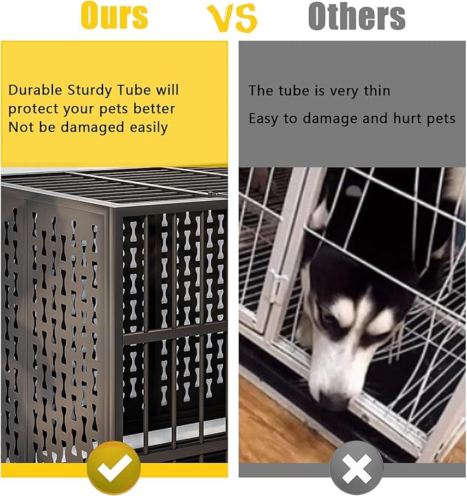 LEMBERI 48/42/38 inch Indestructible Heavy Duty Dog Crate, High Anxiety Extra Large Dog Cage for Large Dogs, XL Steel Escape Proof Dog Kennel with Wheels and Removable Tray