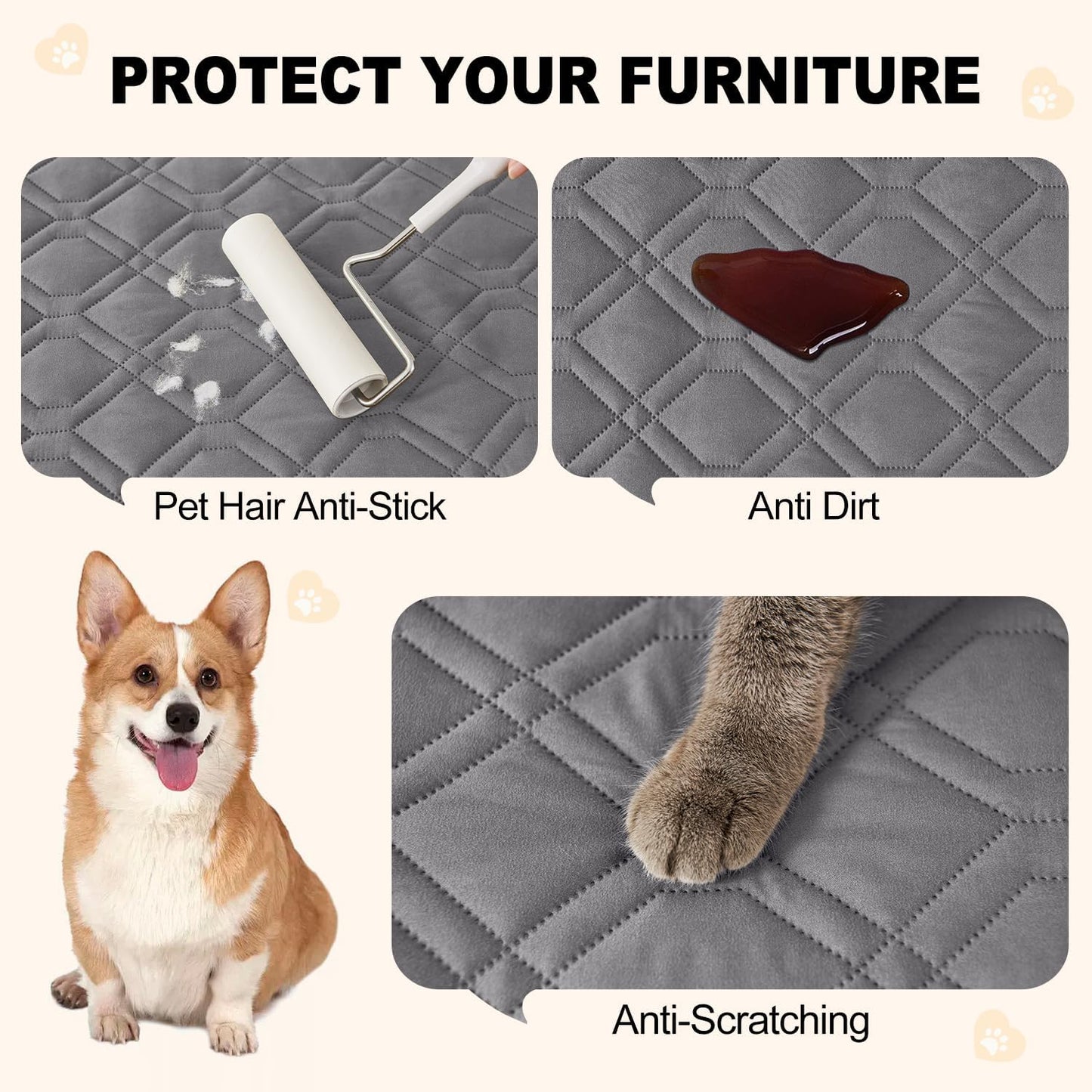 Smiry Waterproof Dog Blanket, 68x82 Inch Soft Pet Bed Cover Reversible, Washable Sofa Couch Furniture Protector for Small Medium Large Dog Puppy Cat, Geometric, Grey/Dark Grey