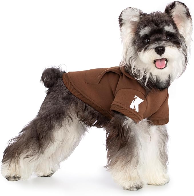 Koneseve Dog Hoodie & Cat Sweater, Warm Fleece Hooded Soft Winter Sweatshirt for All Breeds, Cozy Pet Clothes, Brown, S