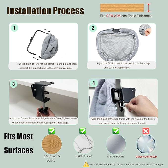 Foldable Cat Bed for Desks - One-Click Folding & Space-Saving Semi-Circle Design, Plush Faux Rabbit Fur with Sunken Cave, Holds 40lb/18kg Cats - Perfect for Office/Gaming Desks (Gray)