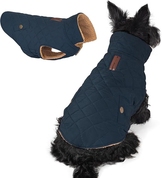 azuza Dog Jacket for Large Dogs Waterproof & Windproof Dog Coat for Small Dogs with Thick Fleece, High Collar with Leash Hole, Adjustable Velcro & Elastic Belly, Navy 3XL