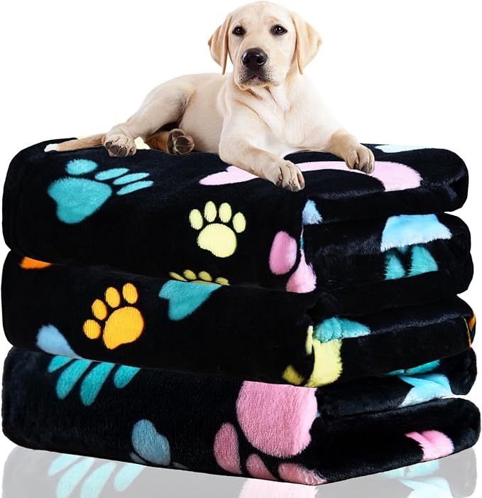 Rezutan Dog Blankets for 3 Pack Large Medium Pet Cat, Soft Fuzzy Washable Blanket, Comfort Flannel Suitable for Dogs Kennels & Beds, Sofas, Furniture, Gifts Puppy Essentials, 41 x 31 inch, Black