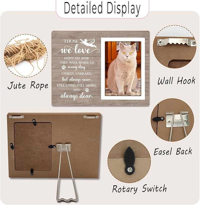 Cat Picture Frame, Cat Memorial Wooden Photo Frame, Pet Remembrance Gift, Sympathy Gift for Pet Owner, Cat Memorial Gifts for Loss of Cat, The Best Angels Have Wings and Whiskers