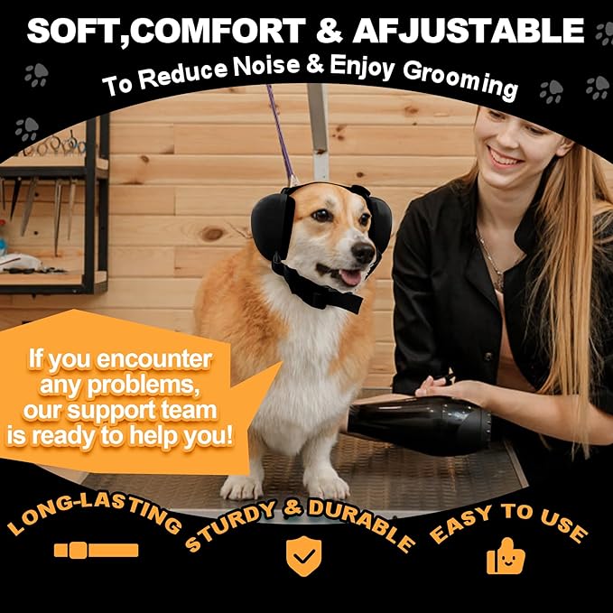 PROHEAR Dog Ear Muffs Hearing Protection for Dogs, NRR 28dB Noise Cancelling Headphones, Easy to Adjust Dog Hearing Protection Earmuffs for Thunder, Hunting, Tourism, Cars, Racing, Small, Black