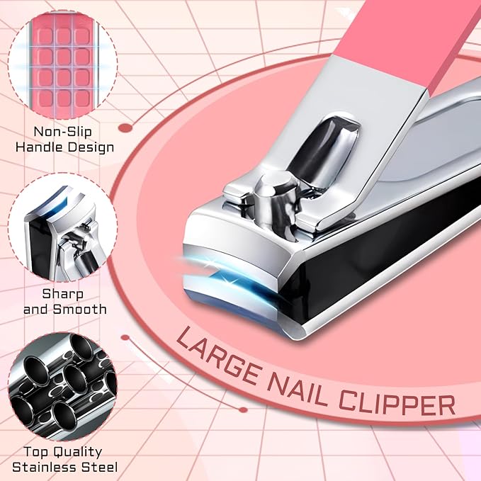 BLESWIN Manicure Pedicure Set, 12 Pcs Nail Care Kit for Women, Mens Nail Grooming Kit, Manicure & Pedicure Tools & Accessories, Pink Nail Kit Manicure Set Luxury Leather Case for Home Salon Use