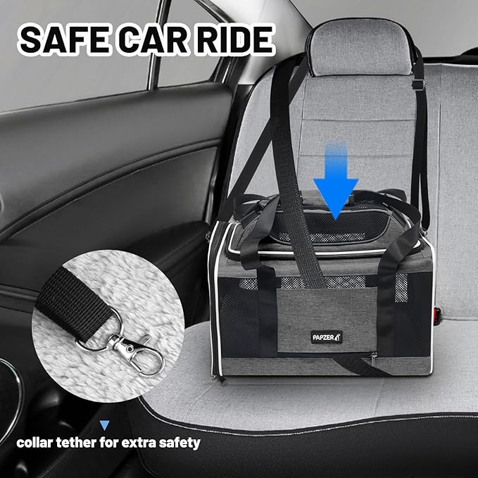 Cat Carrier Top-Expandable 18x11x11, United Delta American Airline Approved Dog Carrier, Soft-Sided Pet Carry Bag Under-Seat in Cabin, Puppy Airplane Travel Crate TSA Plane Kitten Cage Grey